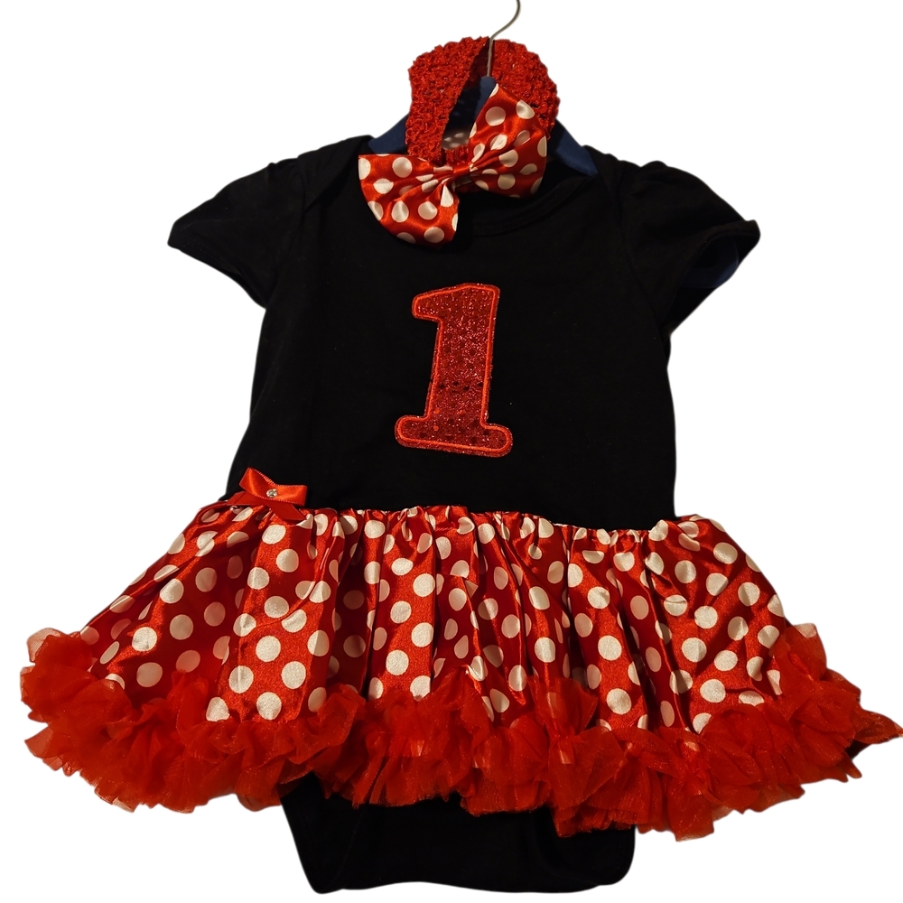 Baby Girl Minnie Style Tutu Bodysuit Dress Red Polka Dot Size 12M